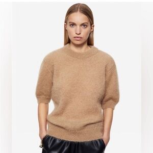 ANINE BING Corey Brushed Mohair-blend Short Sleeve Sweater In Camel
